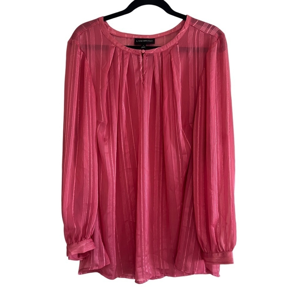 Lane Bryant Pink Metallic Stripe Sheer Lena Blouse Top Size 16